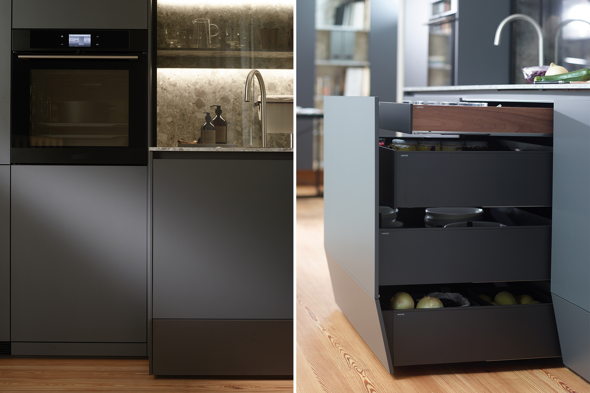 Cocina con cajón zócalo diseñado por Santos
