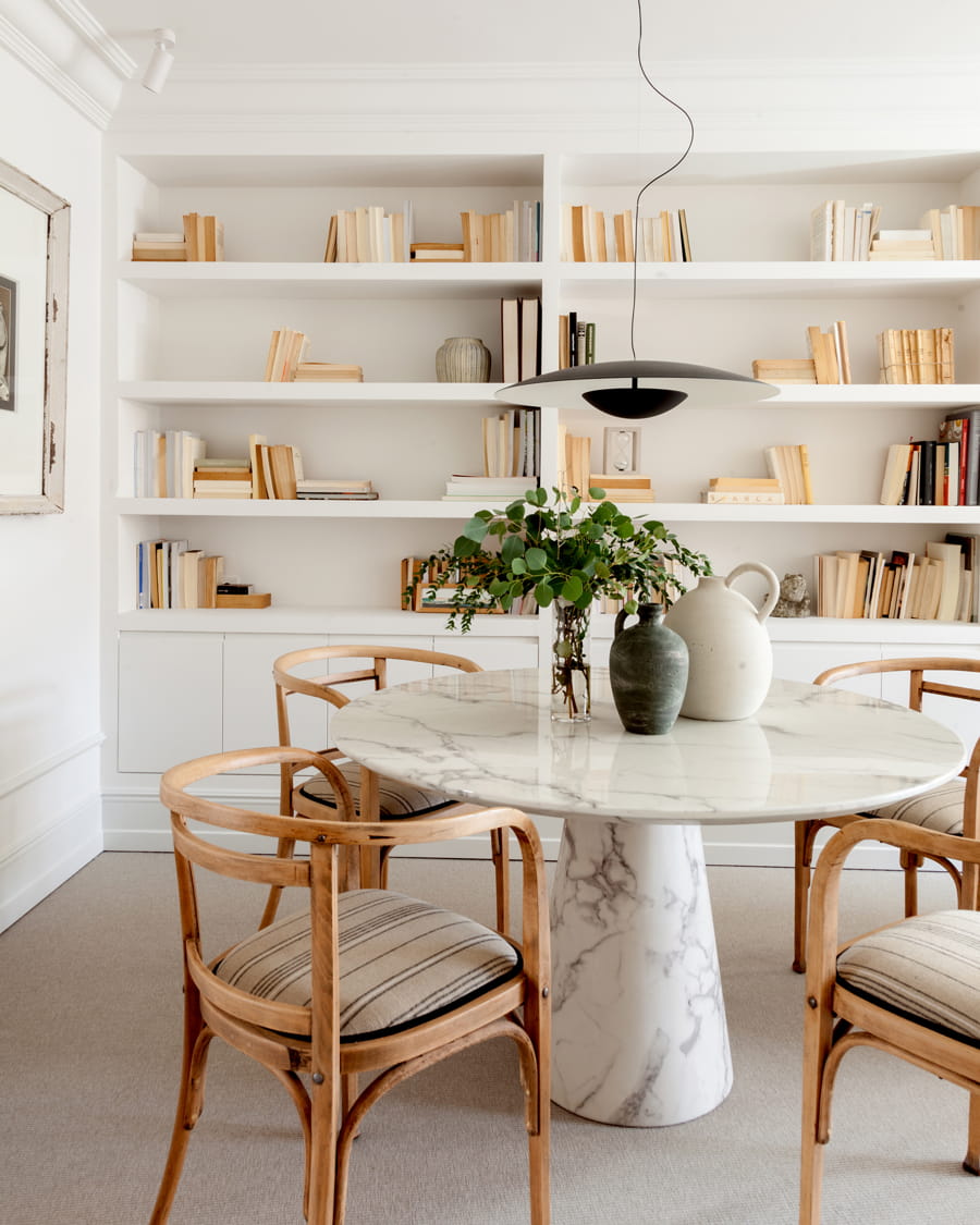 Living and dining room with marble resin table