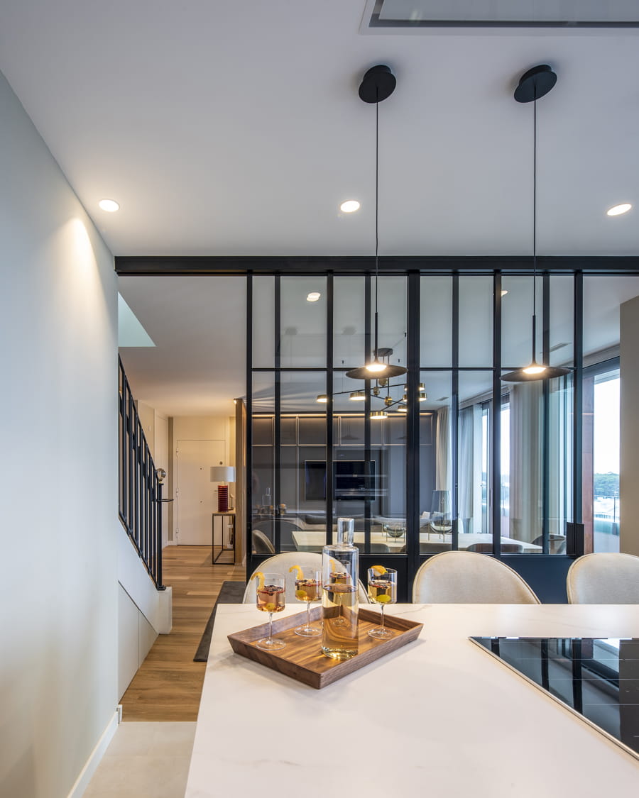 Kitchen island which serves as a counter