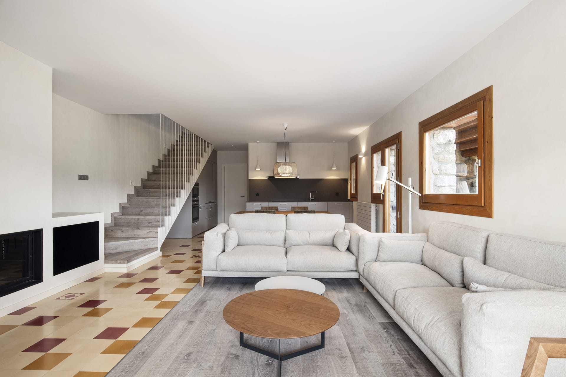 Sand grey Santos kitchen open to the living room
