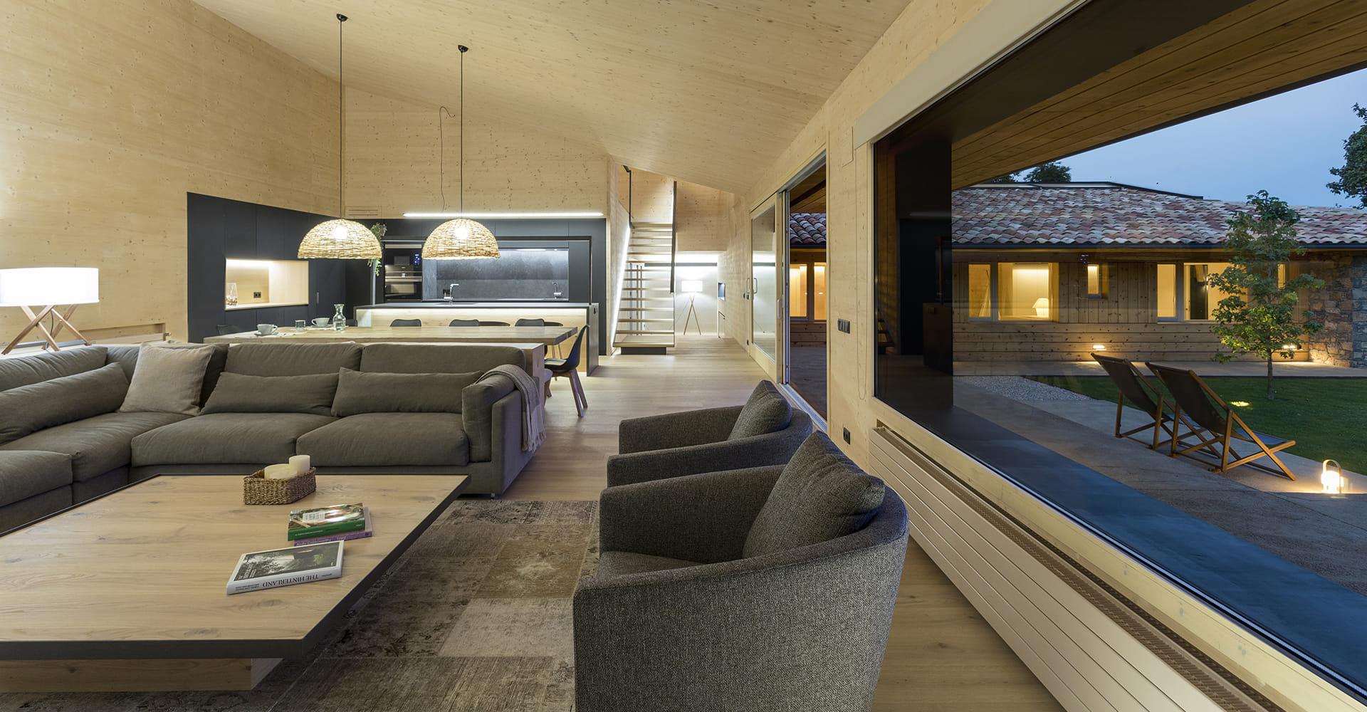 Santos kitchen open to the living room and dining room