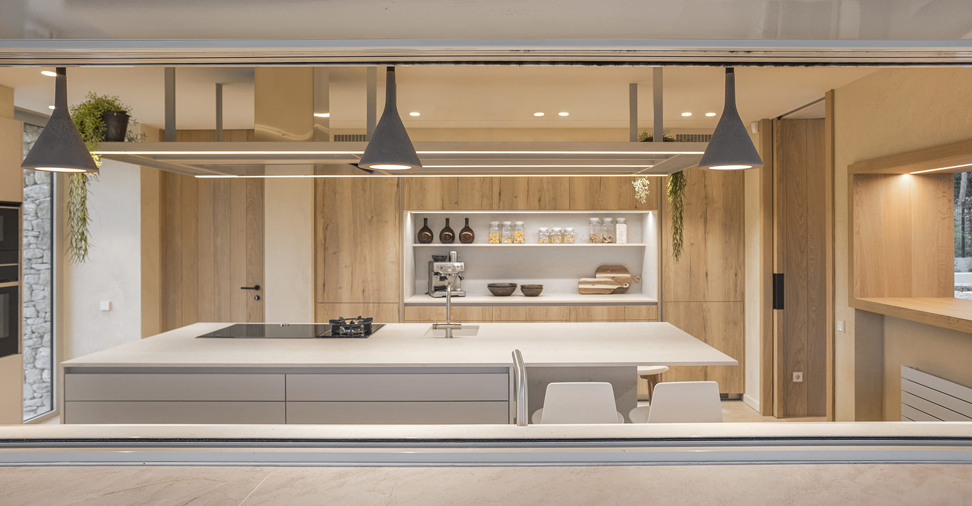 Santos kitchen with island in cashmere and wood