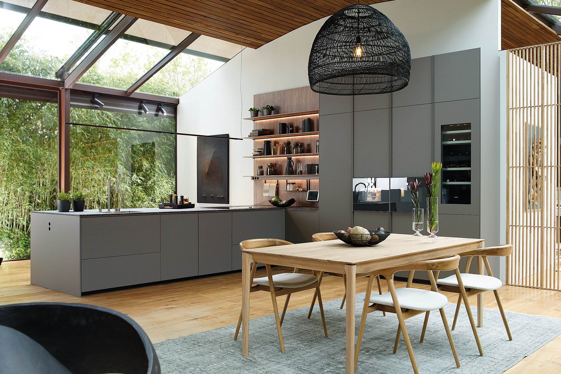 Cocina abierta gris con península Santos