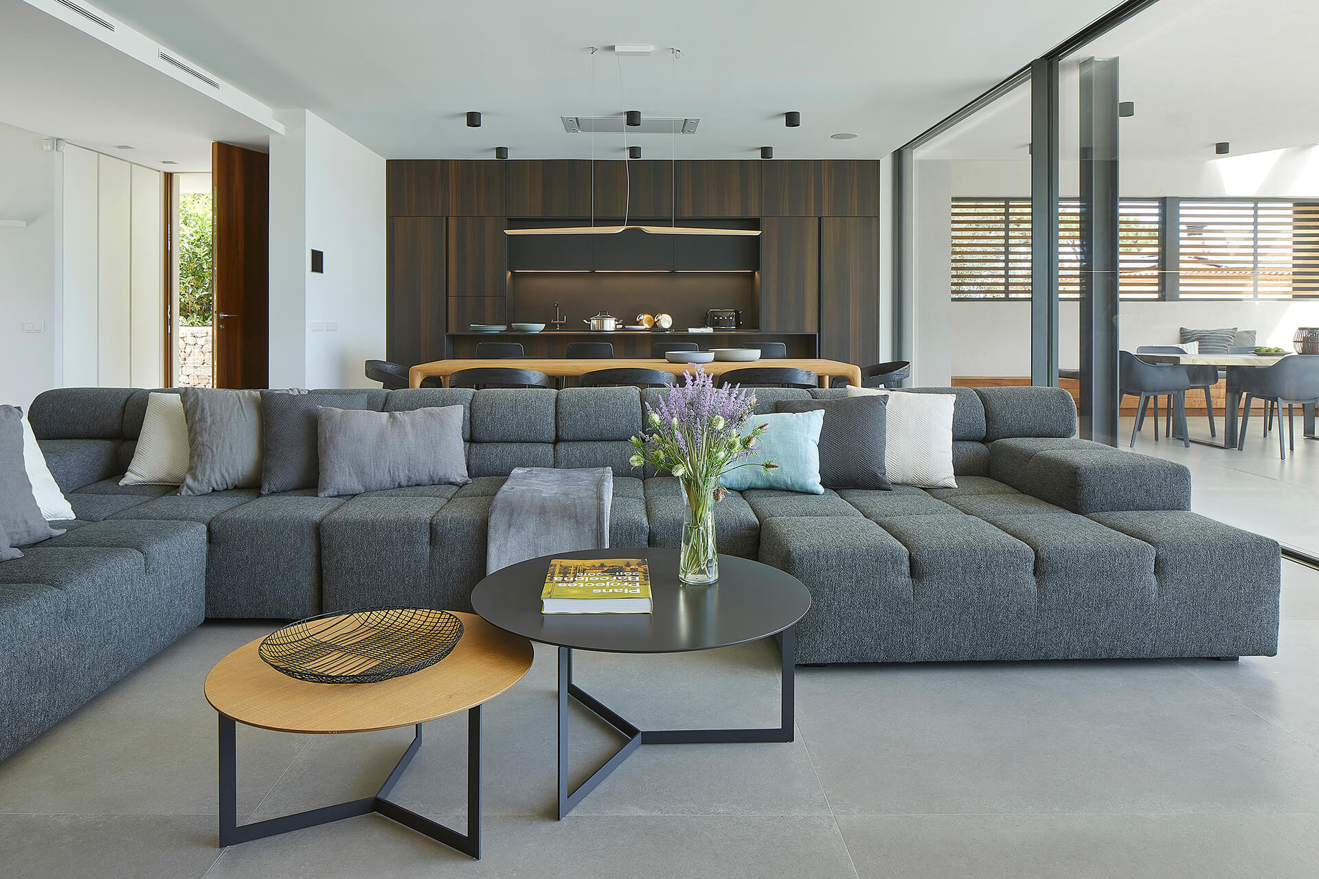 Living room open to the Santos kitchen and dining room