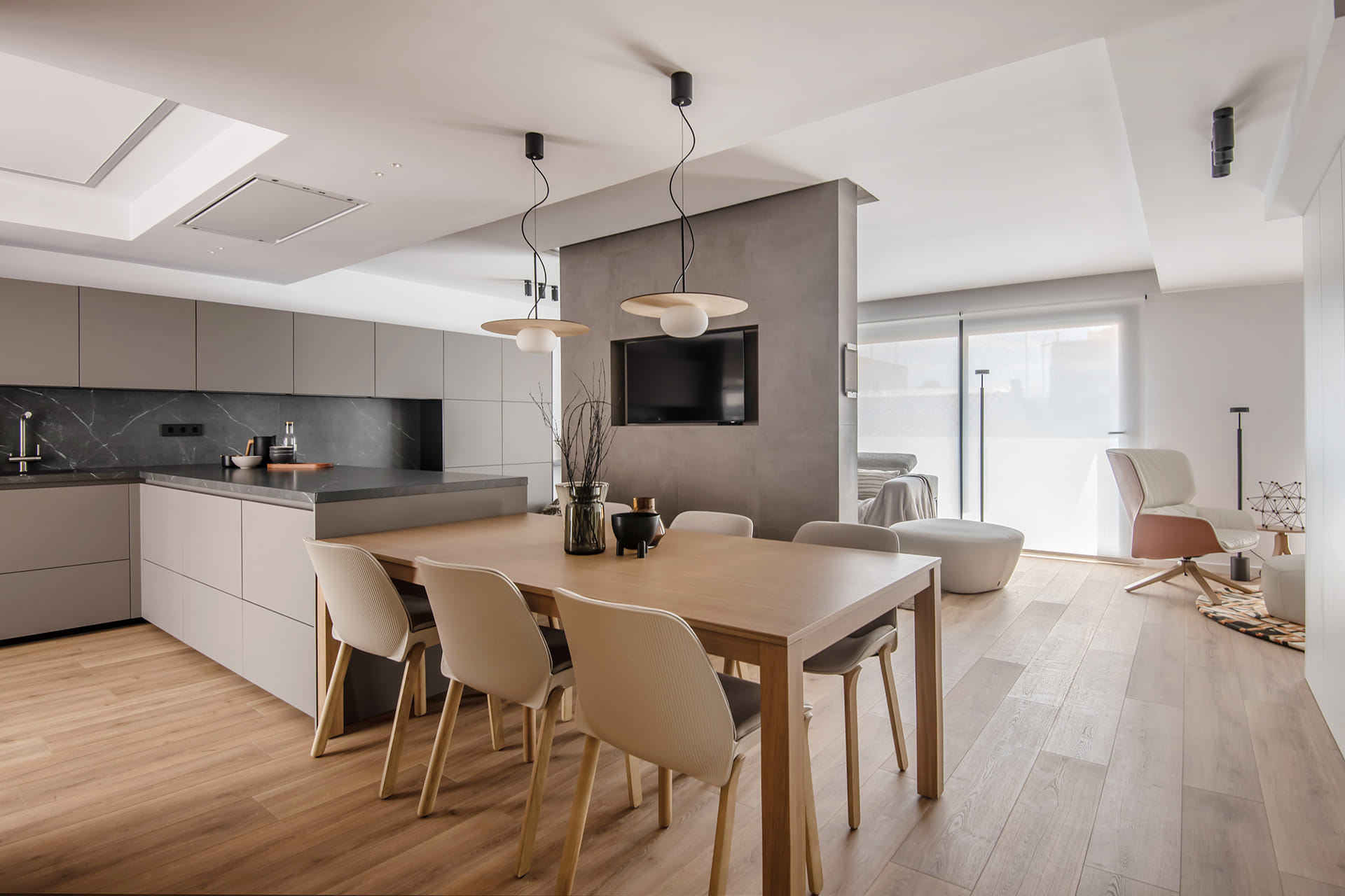 Cocina gris Santos abierta con península
