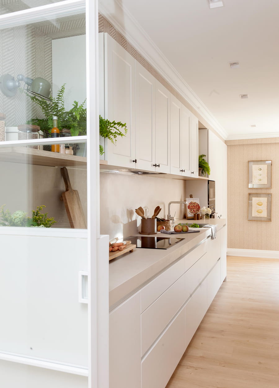 Single-wall, white Santos kitchen