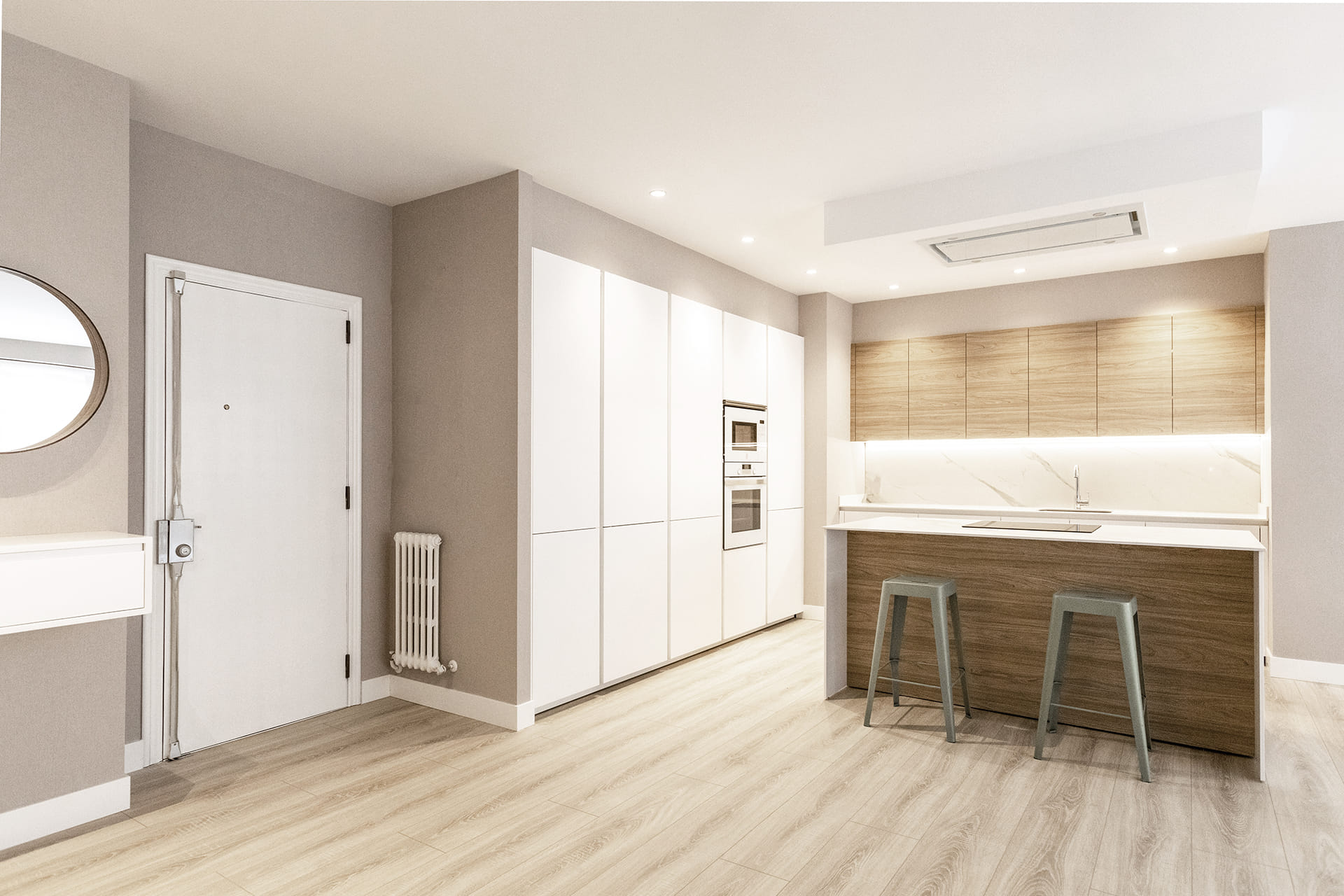 Remodelação em branco e madeira, arquiteto Borja Vildosola