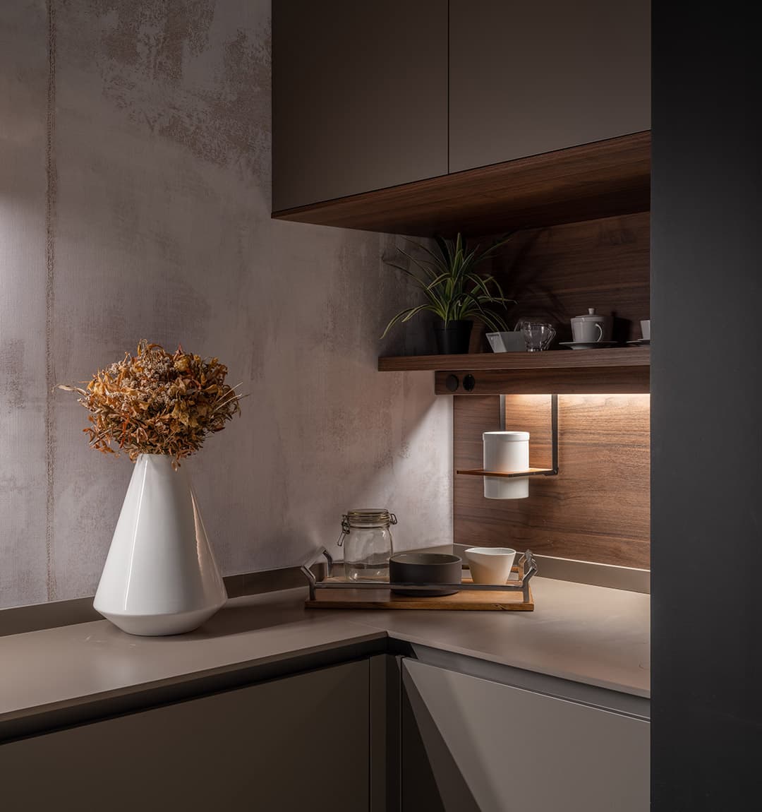 Cozinha Santos cinza com sistema de Iluminação