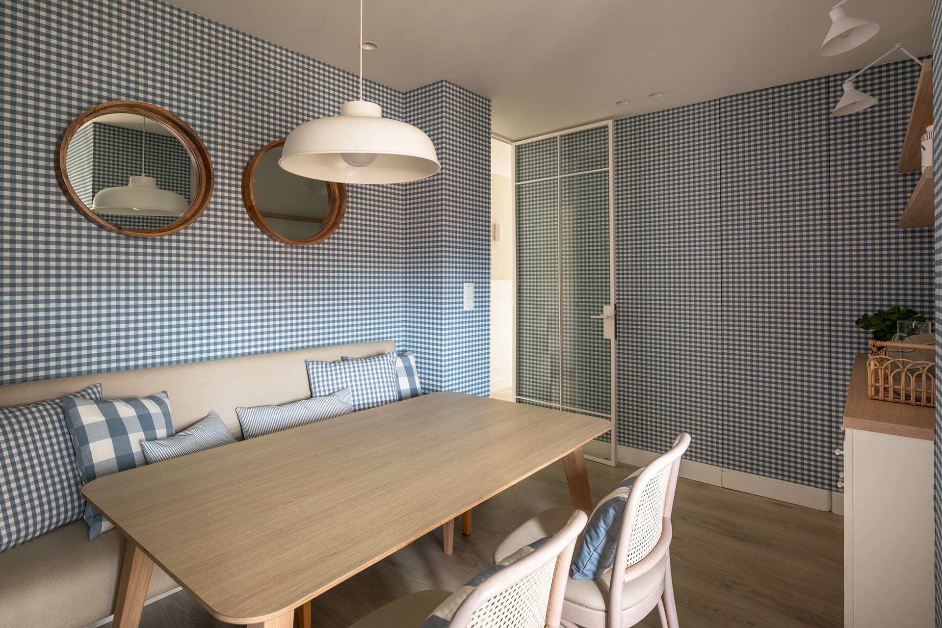 Dining table with benches and chairs, wood table