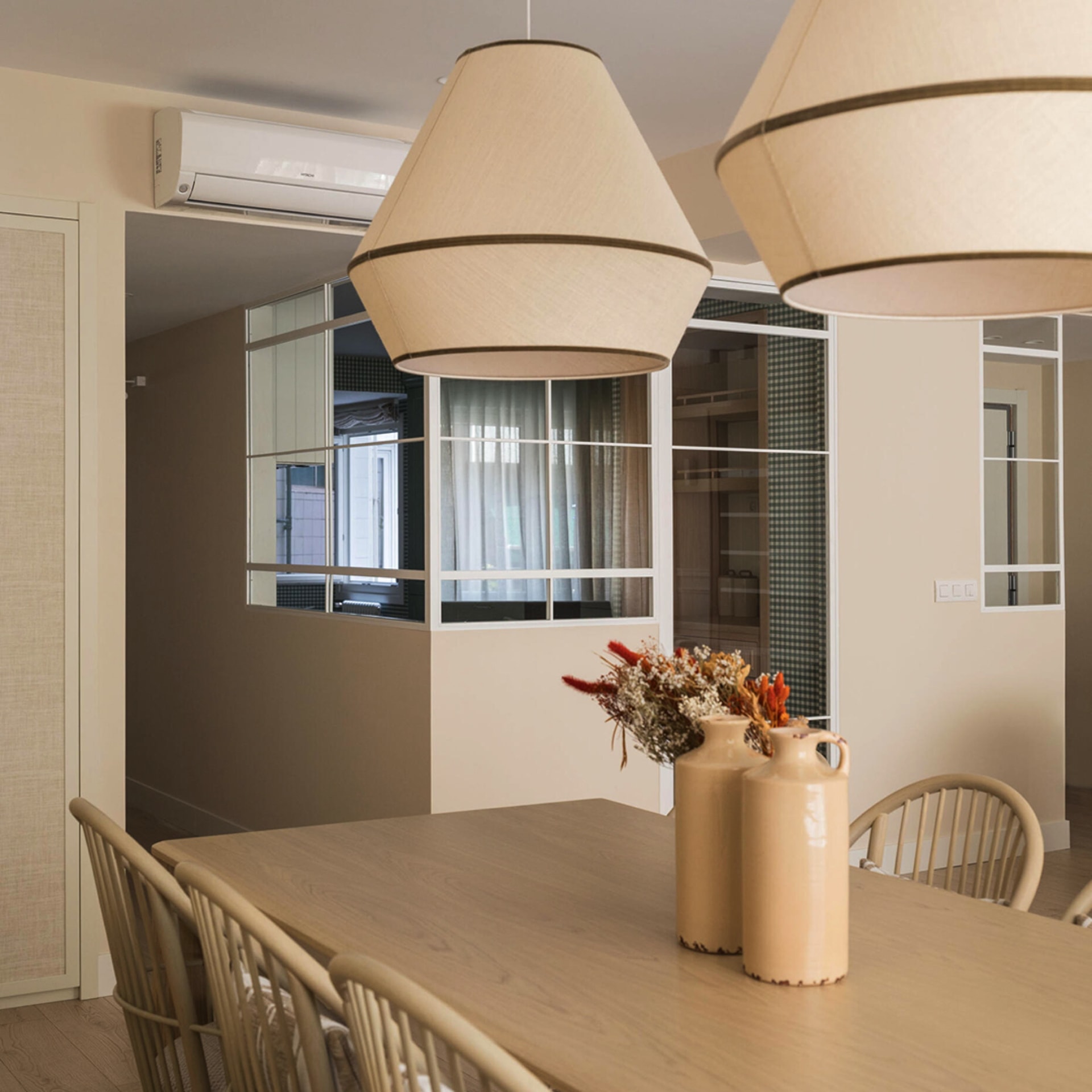 Wood dining table near the kitchen
