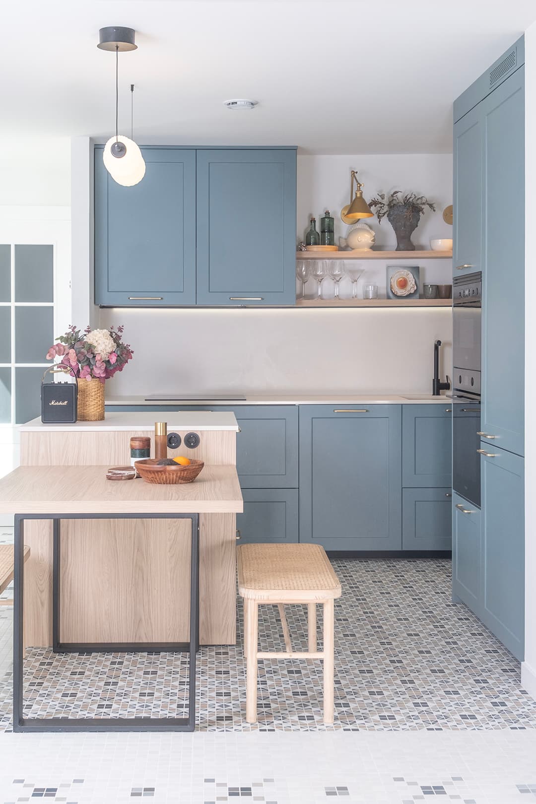 Blue Silk Matt Marco kitchen designed by Santos Kitchens.