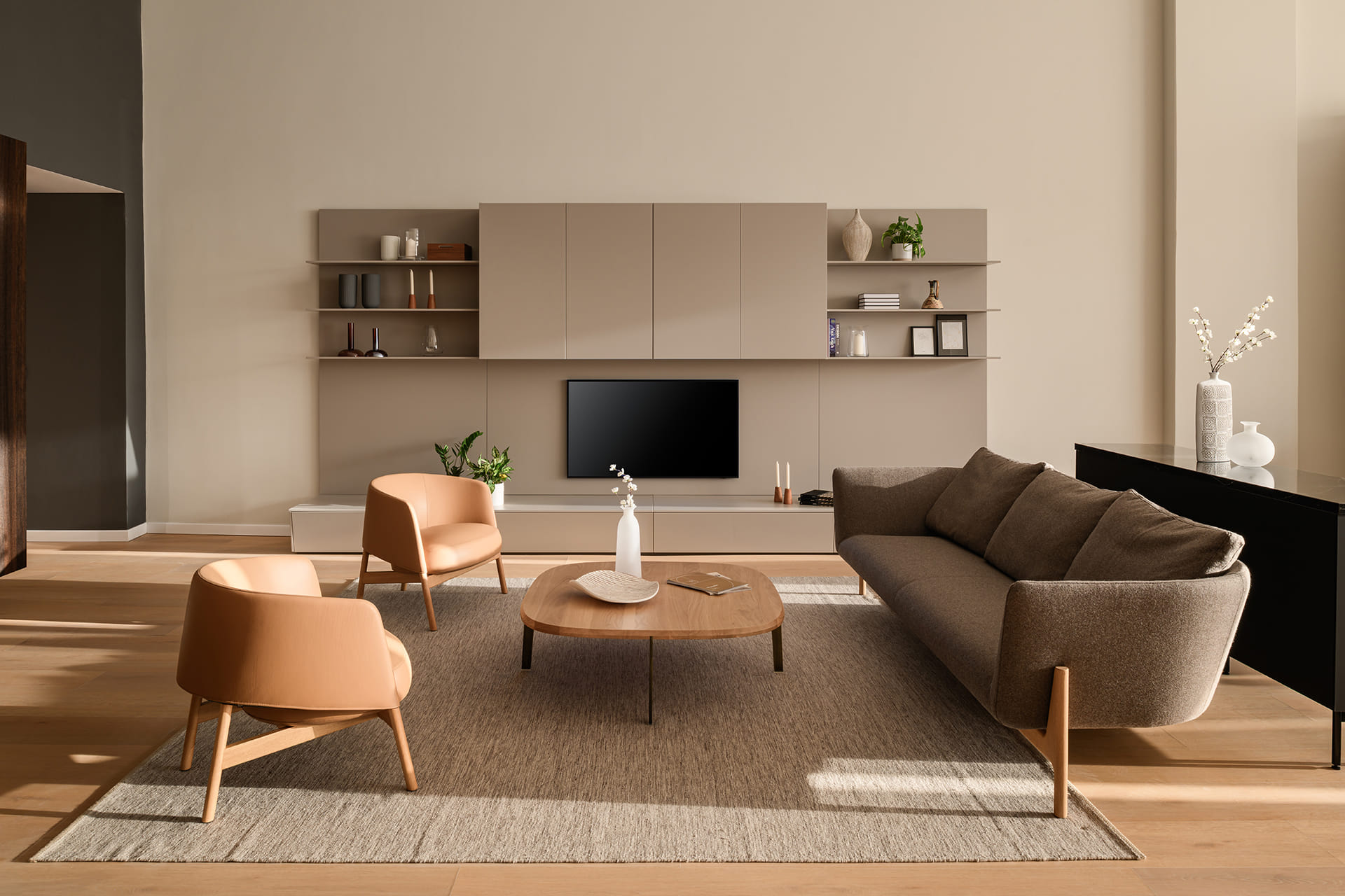 Lounge with furniture in Sand Grey by Santos Kitchens.